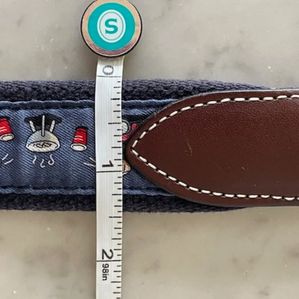 VINEYARD VINES Game Day Blue Ribbon D-Ring Belt Vintage 30
